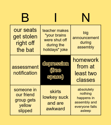 first day of school bingo Card