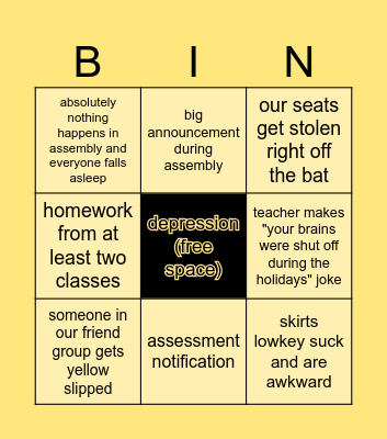 first day of school bingo Card