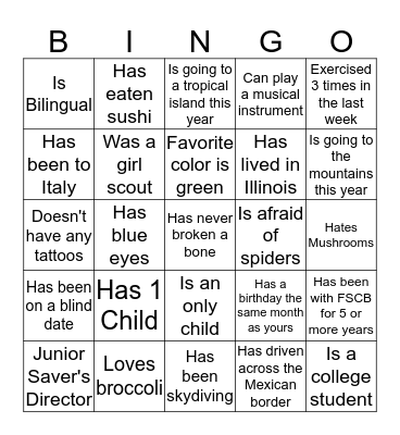 Find Someone Who... Bingo Card