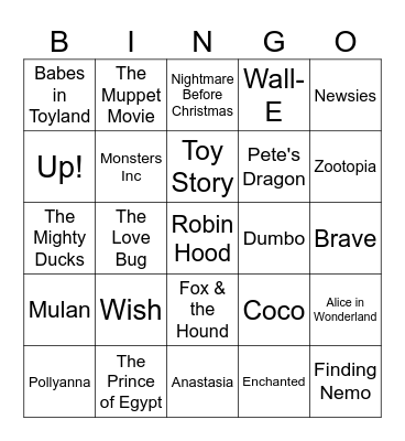 DISNEY 16 BAR BINGO Card