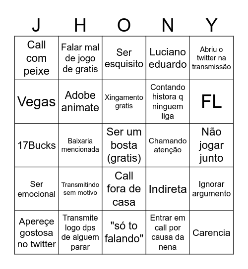 Bingo do jhony Bingo Card