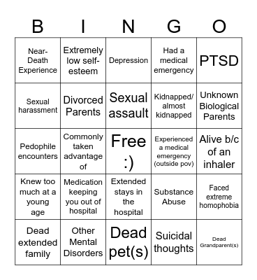 Trauma Bingo!! Bingo Card