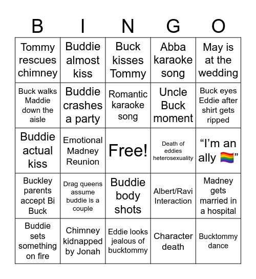 9-1-1 7x06 Bingo Card