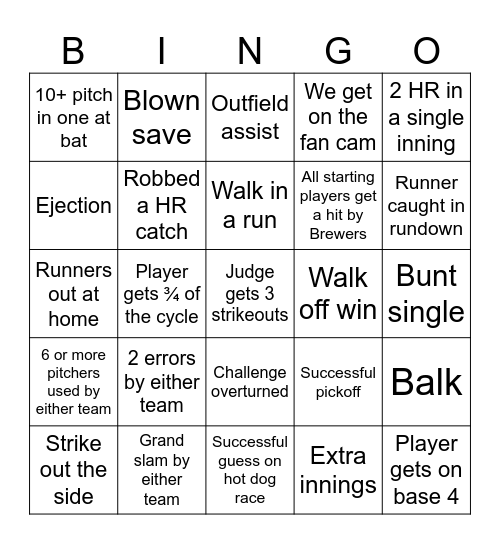 Brewers Bingo Hard Bingo Card