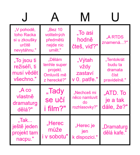 JAMU Bingo Card