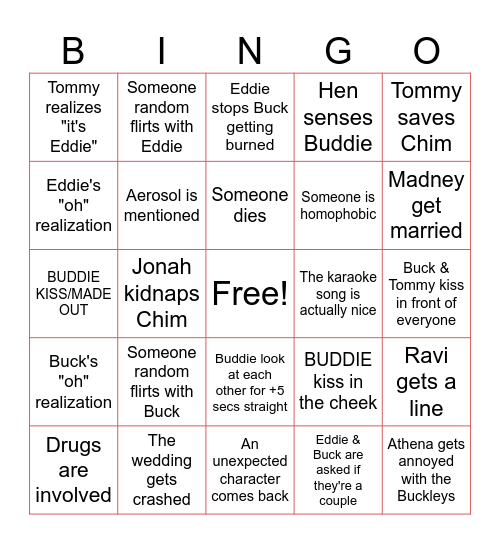 9-1-1 • 7x06 Bingo Card