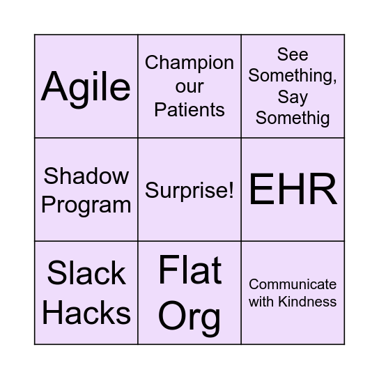 Startup Bingo! Bingo Card