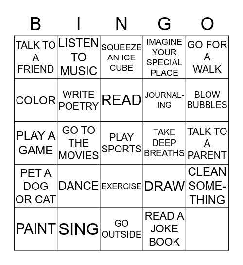 HEALTHY COPING SKILLS FOR STRESS  Bingo Card