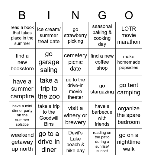 Summer Bingo Card