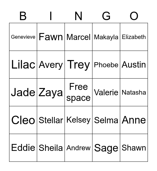 Name bingo Card