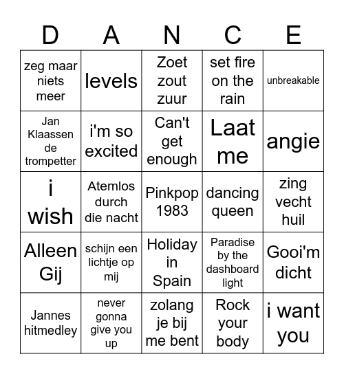 Music by Fam van Heertum Bingo Card