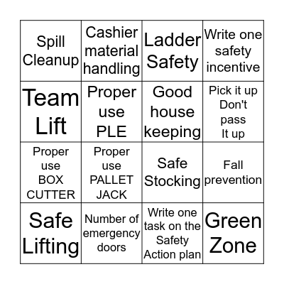 Safety Bingo Card