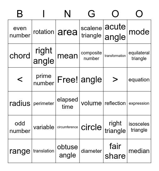 5th Grade Vocabulary Bingo Card