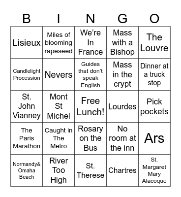 Pilgrimage Bingo Card