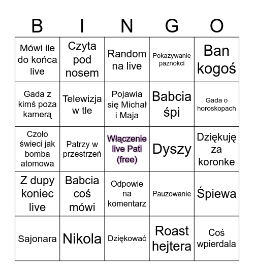Pati live Bingo Card