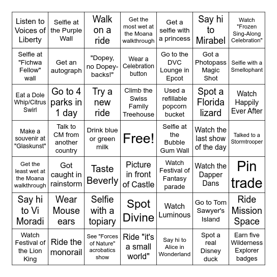 Disney World - May 2024 Bingo Card