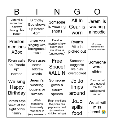 Happy BDAY Bingo Card