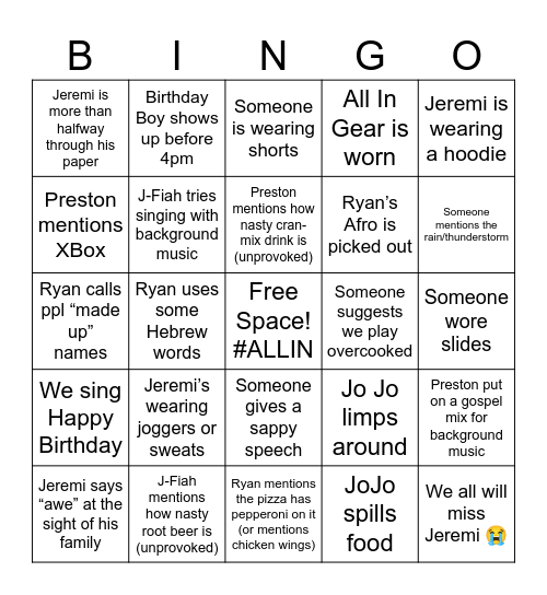 Happy BDAY Bingo Card