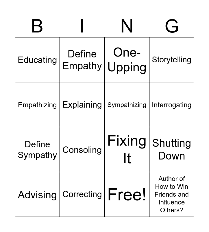 EMPATHY BINGO Card