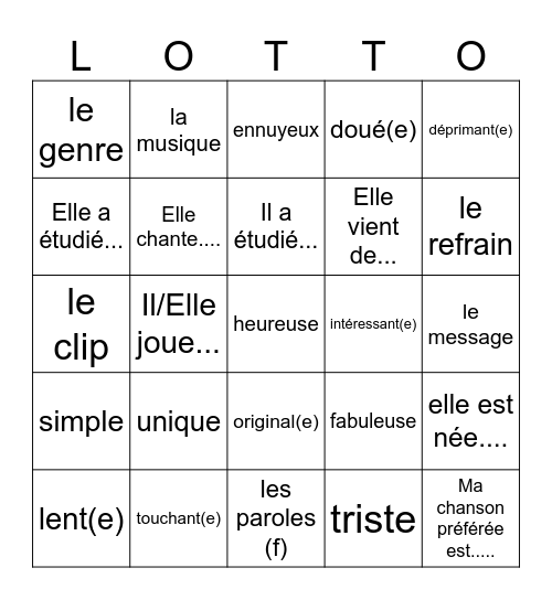 La musique (chatmat) Bingo Card