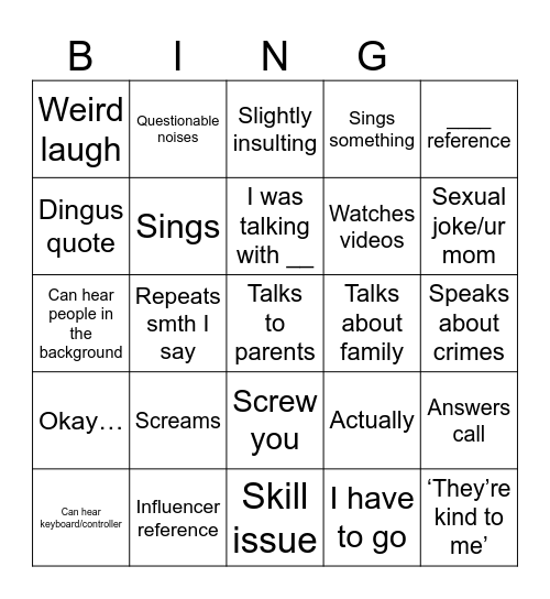 Levi… Bingo Card