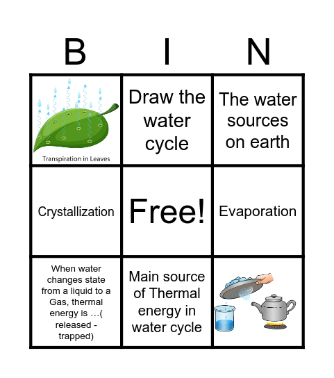 Water cycle Bingo Card