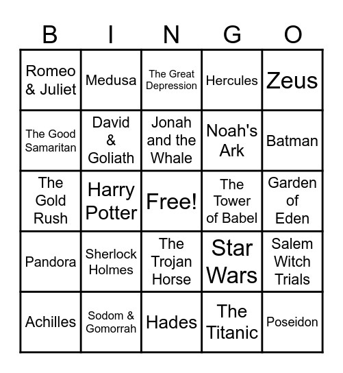Allusion Bingo Card