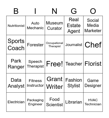 Career Exploration Bingo Card