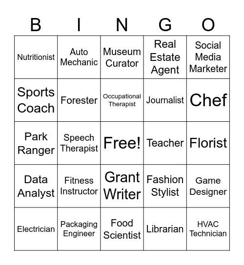 Career Exploration Bingo Card