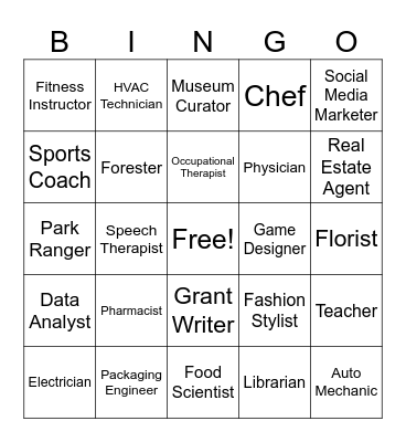 Career Exploration Bingo Card