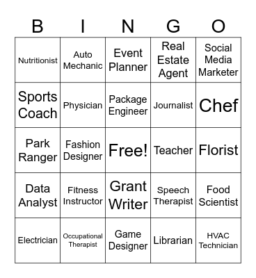 Career Exploration Bingo Card