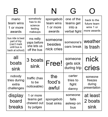 excel trip Bingo Card