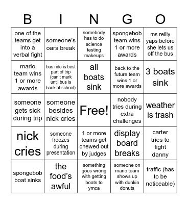 excel trip Bingo Card