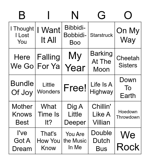 Disney Soundtracks Bingo Card