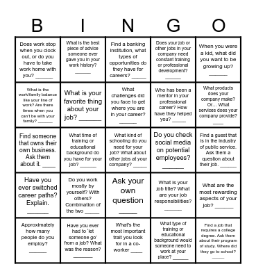 CAREER DAY BINGO Card