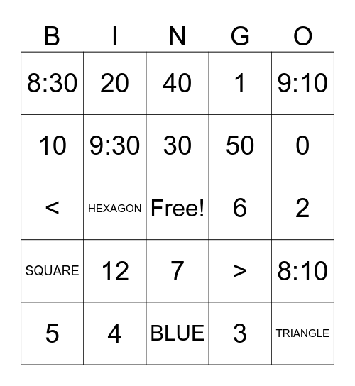 AURI'S MATH BINGO Card
