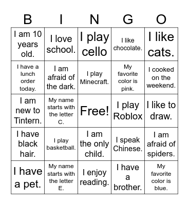 Name Bingo Card