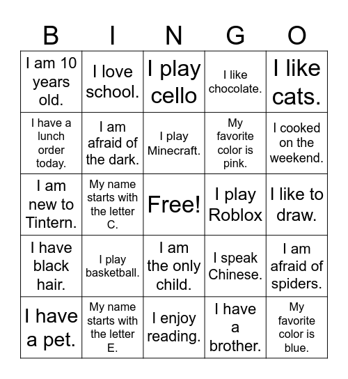 Name Bingo Card