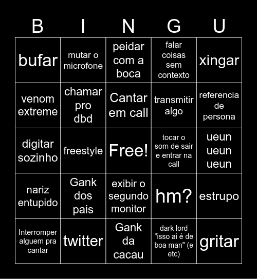 BINGU Bingo Card