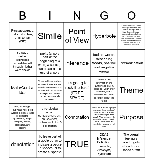 SBAC REVIEW (Reading Skills) Bingo Card
