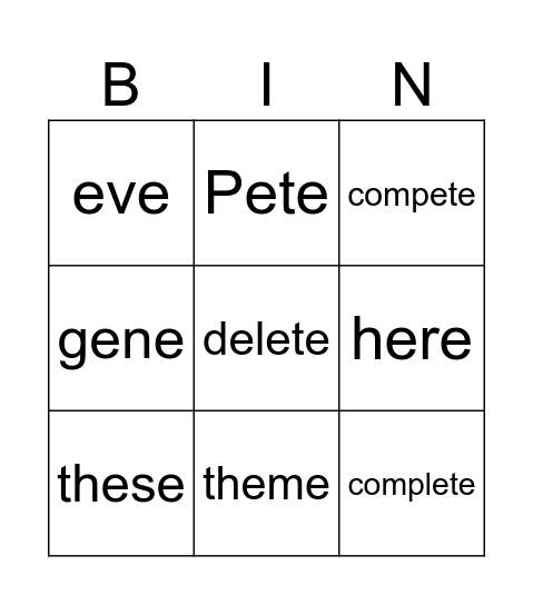 e_e Bingo Card