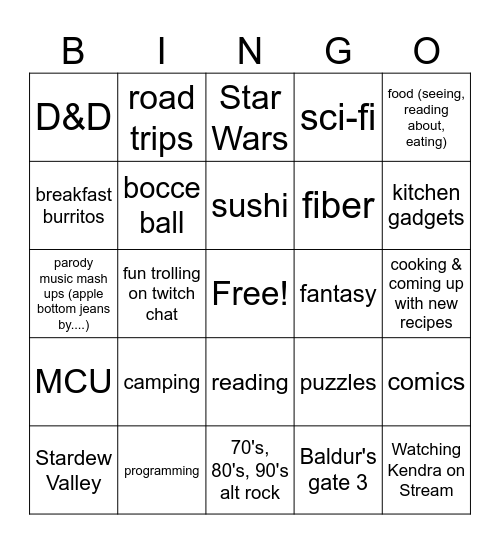 How many interests do you share with Blind Bingo Card