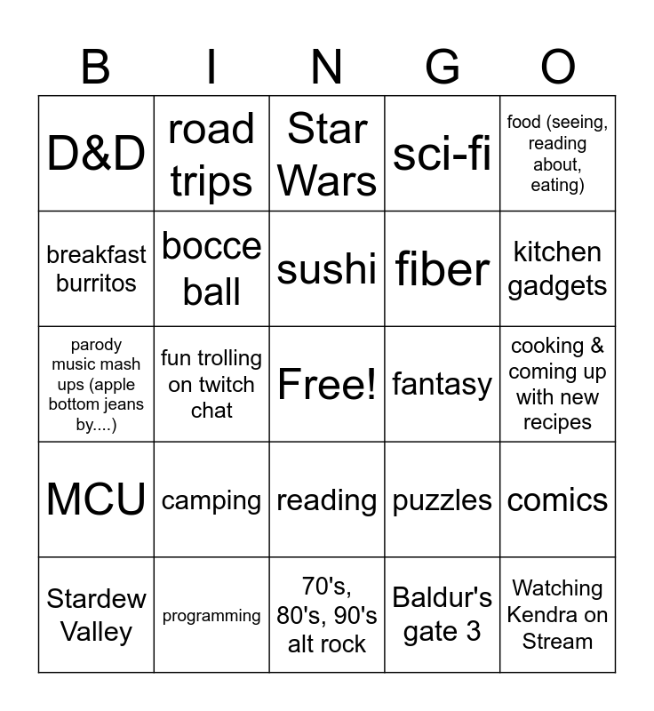 How many interests do you share with Blind Bingo Card