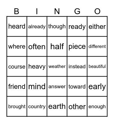 SITEWORD Bingo Card