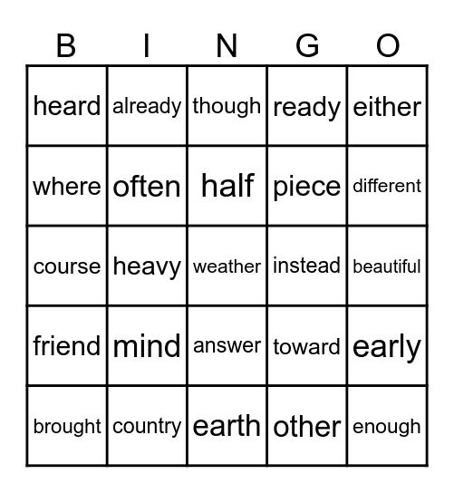 SITEWORD Bingo Card