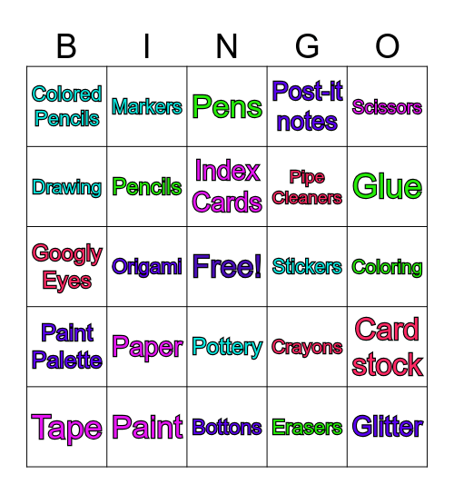 Art/crafts Bingo Card