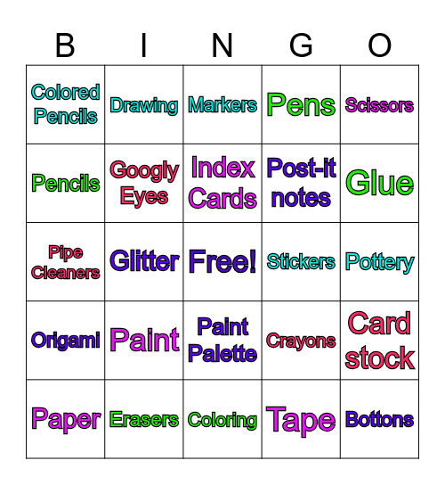 Art/crafts Bingo Card