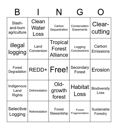 Deforestation Bingo Card