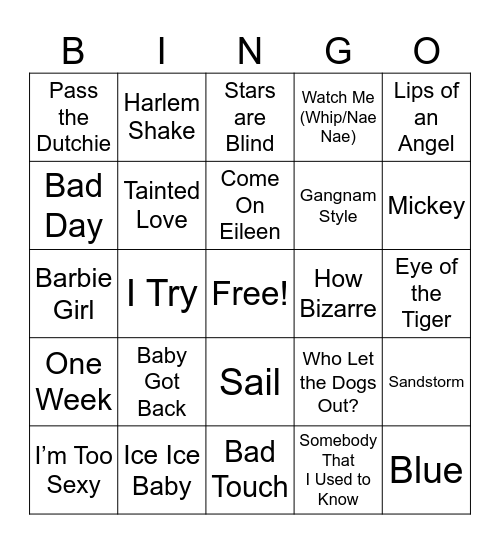 One Hit Wonders Bingo Card