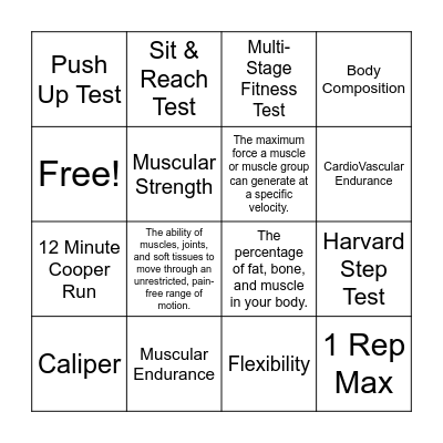 Health Related Components of Fitness Bingo Card